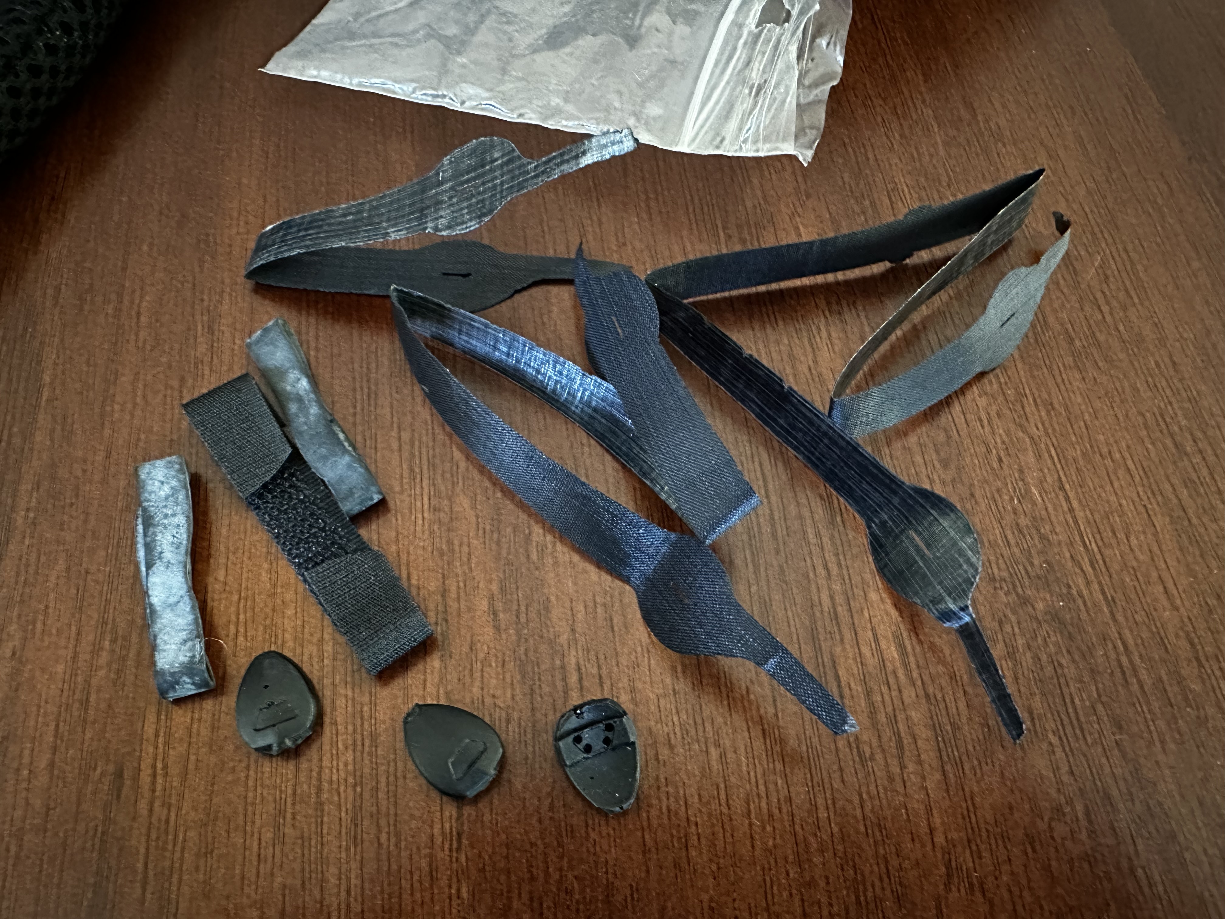 Assortment of spare ties and parts.